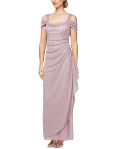 Shop Alex Evenings Cold-shoulder Draped Metallic Gown In Mauve Pink