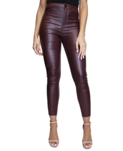 Shop Almost Famous Juniors' Coated High-rise Skinny Jeans In Pinot