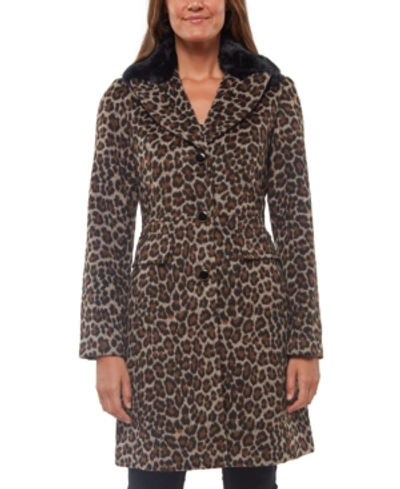 Shop Kate Spade Leopard-print Faux-fur-collar Coat