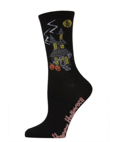 Shop Memoi Women's Haunted House Halloween Crew Socks In Black