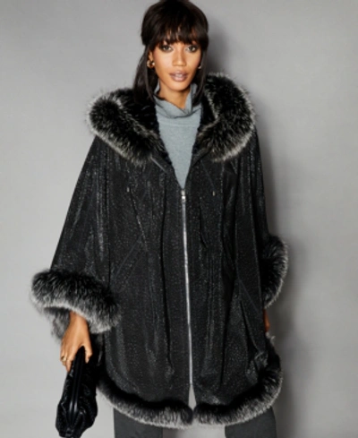 Shop The Fur Vault Reversible Fox-fur-trim Leather Cape In Black