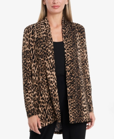 Shop Vince Camuto Petite Open-front Animal-print Cardigan Sweater In Rich Black