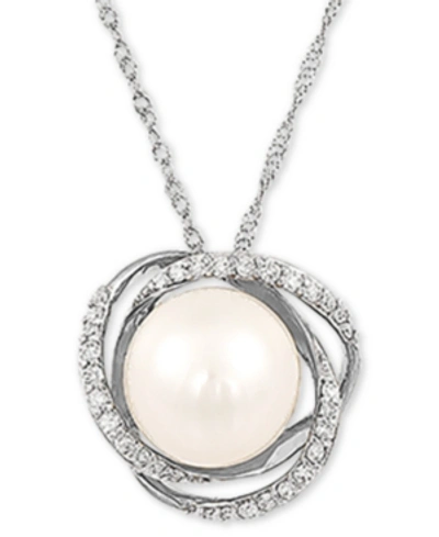 Shop Honora Cultured Freshwater Pearl (8mm) & Diamond (1/8 Ct. T.w.) 18" Pendant Necklace In 14k Yellow Gold Or  In White Gold