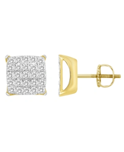 Shop Macy's Men's Diamond (1-1/2 Ct.t.w.) Earring Set In 10k Yellow Gold