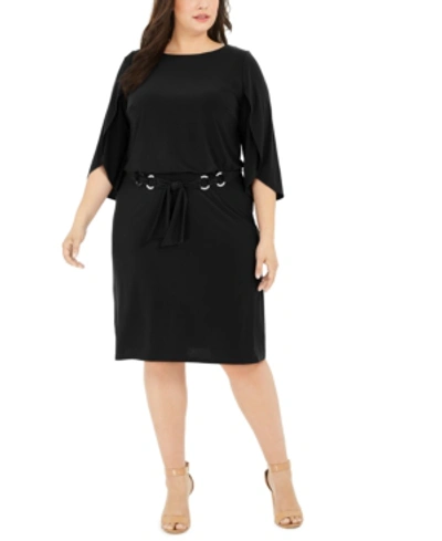Shop Msk Plus Size Belted Tulip-sleeve Dress In Black