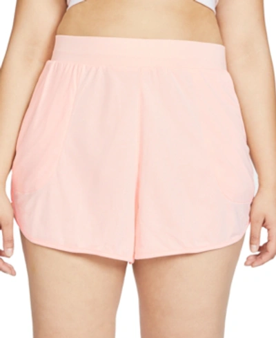 Shop Nike Plus Size Yoga Ribbed Shorts In Washed Heather Coral