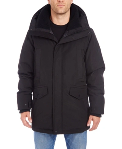 Shop Vince Camuto Men's Parka With Faux Fur Hood Trim Jacket In Black