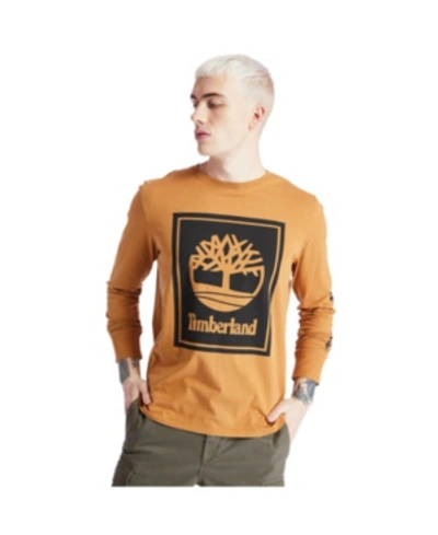 Shop Timberland Men's Long Sleeve Stack Logo Tee In Wheat Boot-black