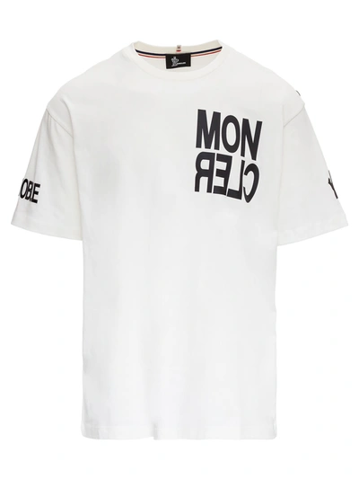 Shop Moncler Jersey Tee With Logo Print In White