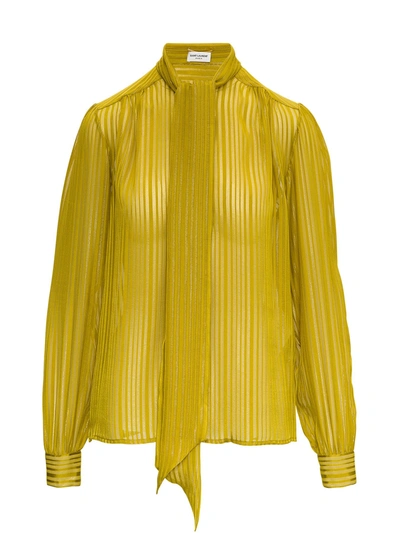 Shop Saint Laurent Lurex Silk Blouse In Yellow