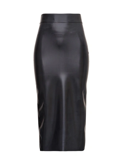 Shop Saint Laurent Latex Longuette Skirt In Black