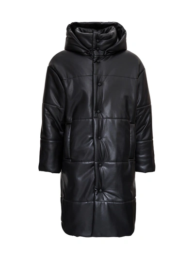 Shop Nanushka Long Black Down Jacket In Vegan Leather