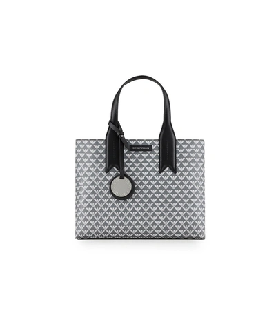 Shop Emporio Armani Anthracite Grey White Monogram Handbag In Antracite (grey)