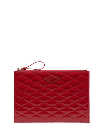 Shop Saint Laurent Sade Quilted Clutch Bag In Red