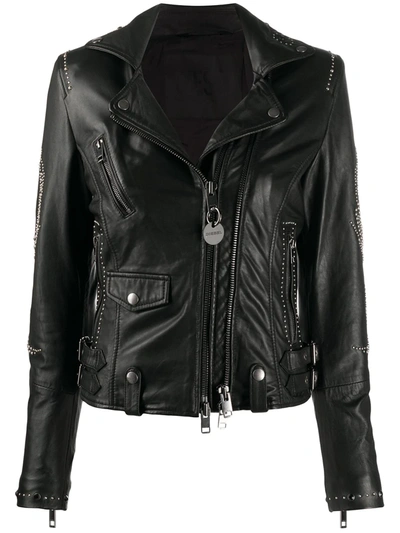 Shop Diesel Off-centre Zipped Biker Jacket In Black