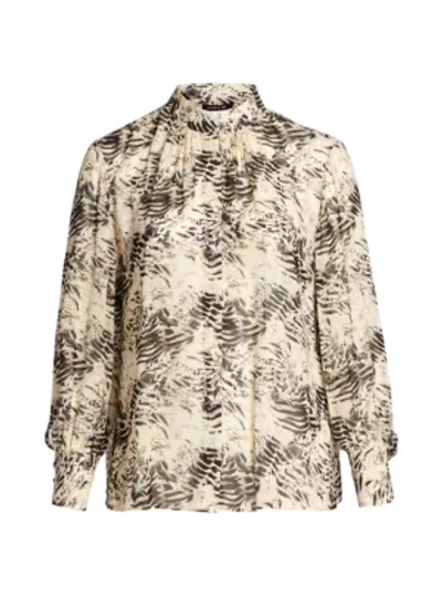 Shop Lafayette 148 Mattea Printed Stand Collar Blouse In Parchment
