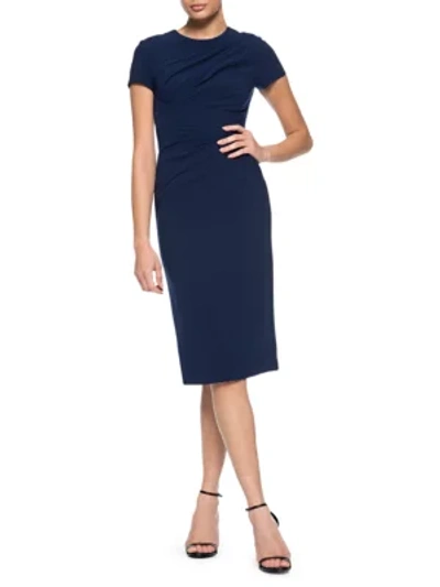 Shop Theia Fitted Crepe Cocktail Dress In Indigo