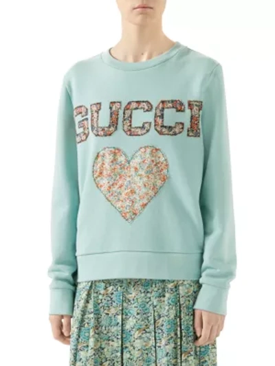 Shop Gucci Liberty Sweatshirt With Patches In Sky Haze Multi