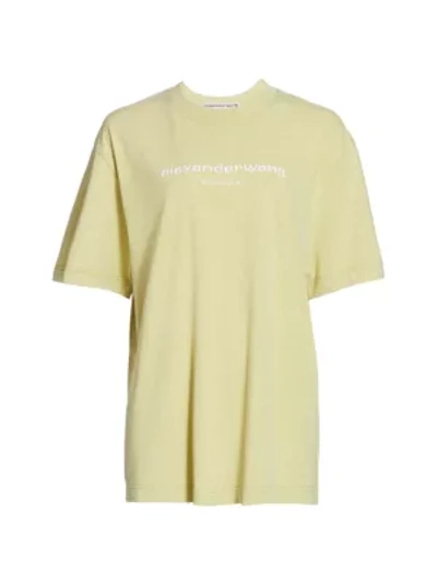 Shop Alexander Wang Acid Wash Embroidered T-shirt In Acid Lemon