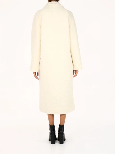 Shop Ganni Boucle Wool Long Wrap Coat In White