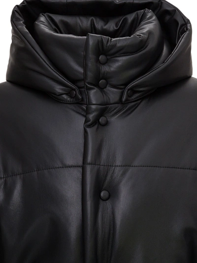 Shop Nanushka Long Black Down Jacket In Vegan Leather