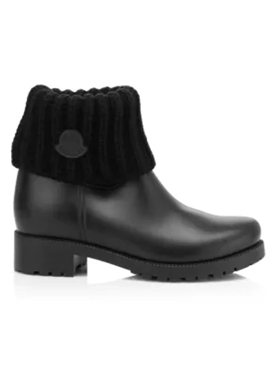 Shop Moncler Women's Ginette Rib-knit Boots In Black