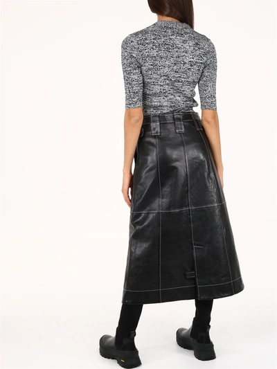 Shop Ganni Long Leather Skirt Black