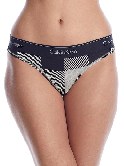 Shop Calvin Klein Modern Cotton Thong In Buffalo Check Grey