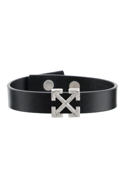 Shop Off-white Arrow Leather Bracelet In Black,silver