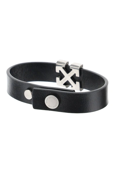 Shop Off-white Arrow Leather Bracelet In Black,silver