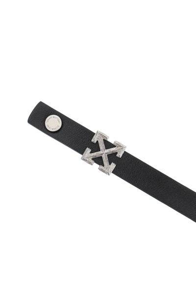 Shop Off-white Arrow Leather Bracelet In Black,silver