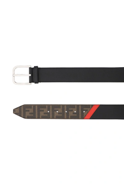 Shop Fendi Leather Belt Ff Stripe In Brown,black,red