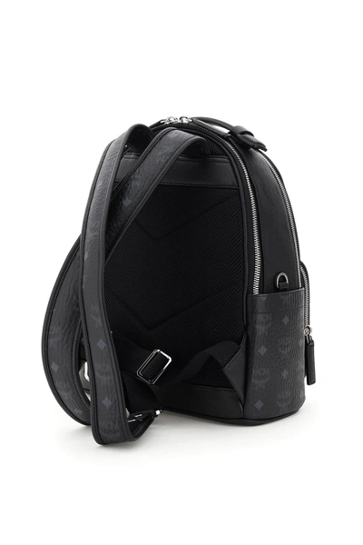 Shop Mcm Stark 32 Backpack In Leather And Visetos In Black,grey