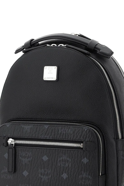 Shop Mcm Stark 32 Backpack In Leather And Visetos In Black,grey