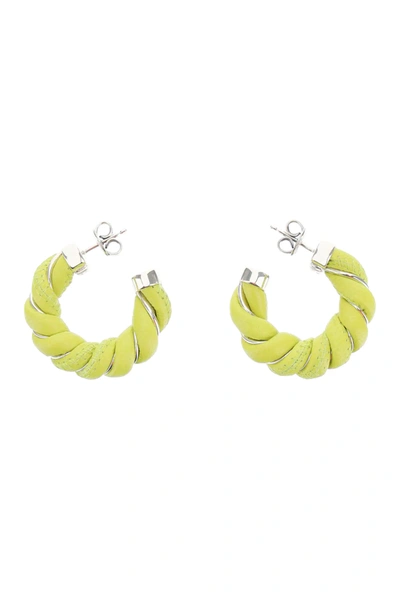 Shop Bottega Veneta Torcillon Hoop Earrings In Yellow,green,silver