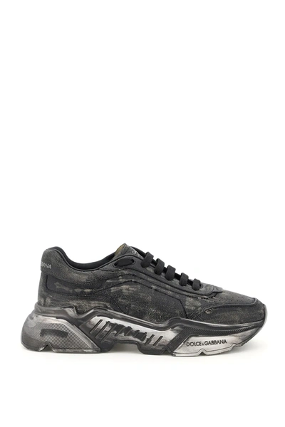 Shop Dolce & Gabbana Daymaster Leather Sneakers In Black,grey,silver