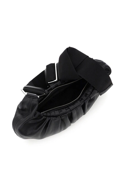 Shop Ganni Mini Hobo Baguette Bag Draped Leather In Black