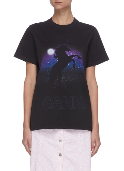 Shop Ganni Unicorn Graphic Print Cotton Jersey T-shirt In Multi-colour