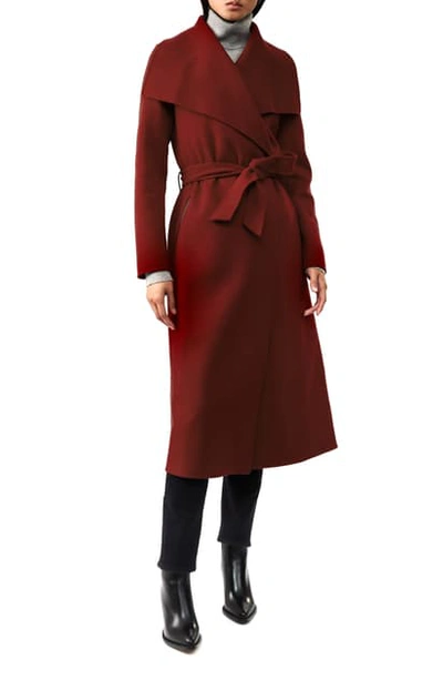 Shop Mackage Mai Long Wool Wrap Coat In Brick