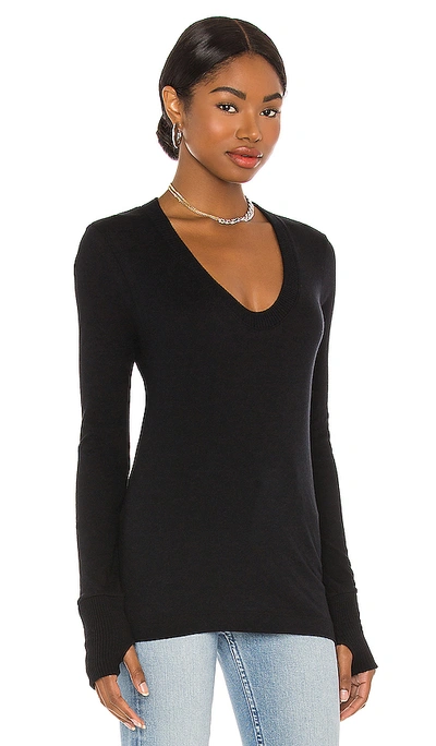 Shop Enza Costa Cashmere Fitted V Neck Sweater In Black