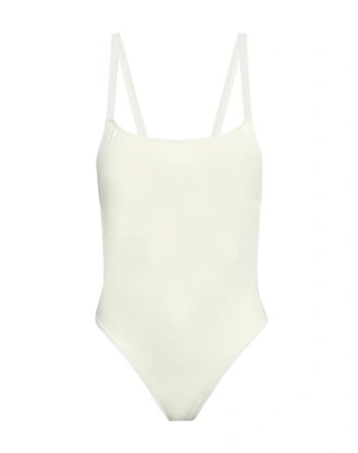 Shop Solid & Striped One-piece Swimsuits In Ivory
