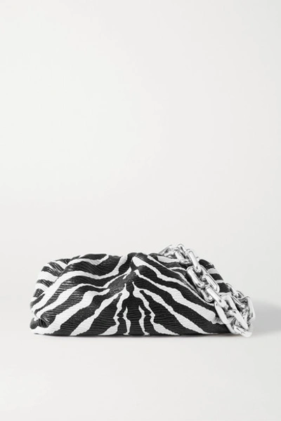 Shop Bottega Veneta The Pouch Chain-embellished Gathered Zebra-print Textured-leather Clutch In Zebra Print