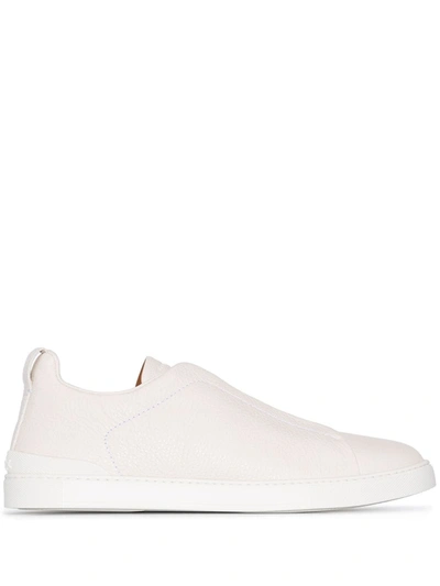 Shop Ermenegildo Zegna Slip-on Leather Sneakers In White