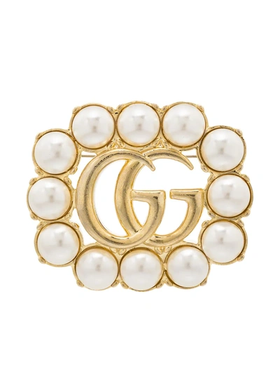 Gucci Double G Pearl-embellished Brooch In Gold | ModeSens
