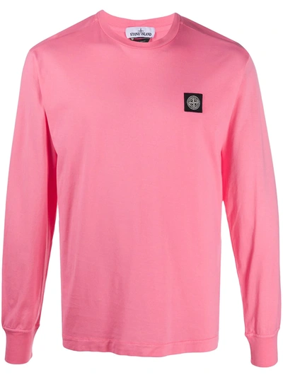 Shop Stone Island Logo Patch Long-sleeve T-shirt In Pink