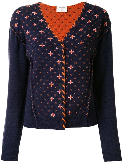 Shop Onefifteen Embroidered Knit Cardigan In Blue