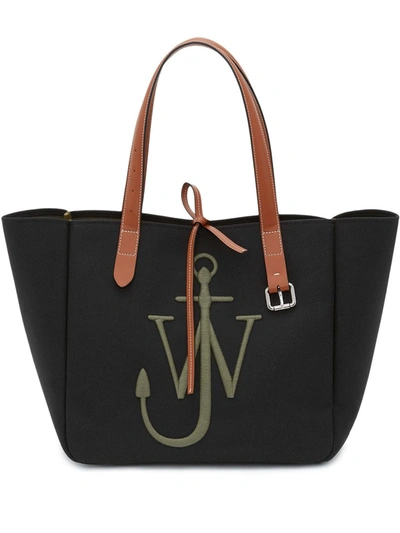 Shop Jw Anderson Logo-embroidered Tote Bag In Black