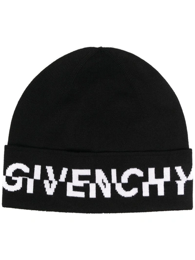 Shop Givenchy Split-logo Wool Beanie In Schwarz