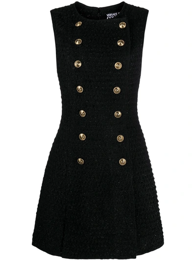 Shop Versace Jeans Couture Double Breasted Tweed Dress In Black