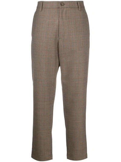 Shop Barena Venezia Cropped Check-print Trousers In Brown
